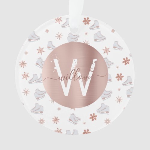 Rose Gold Ice Skates Blush Pink Skating Monogram Ornament