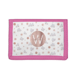 Rose Gold Ice Skates Blush Pink Skating Monogram Tri-fold Wallet