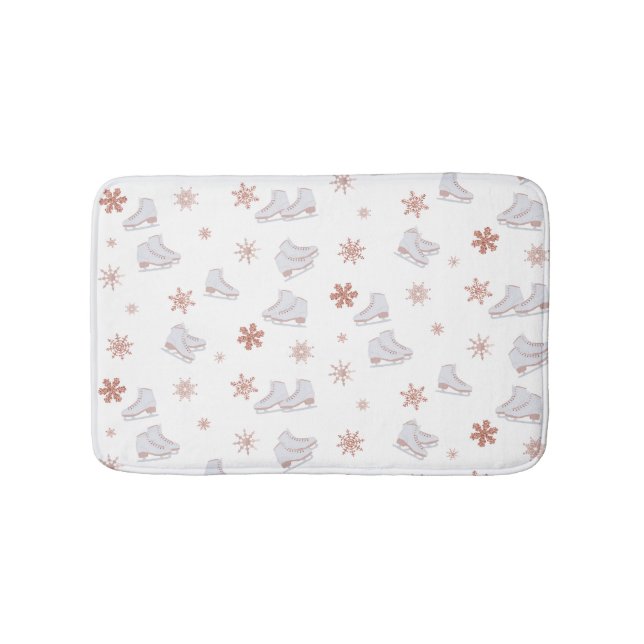 Rose Gold Ice Skates Blush Pink Skating Pattern Bath Mat (Front)