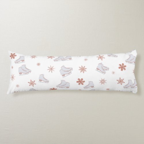 Rose Gold Ice Skates Blush Pink Skating Pattern Body Pillow