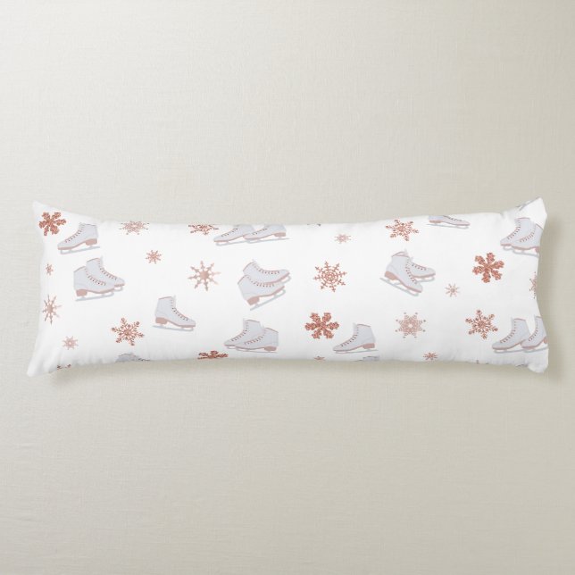 Rose Gold Ice Skates Blush Pink Skating Pattern Body Pillow (Front)