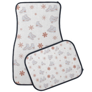 Rose Gold Ice Skates Blush Pink Skating Pattern Car Floor Mat