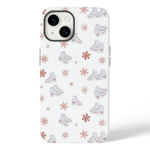Rose Gold Ice Skates Blush Pink Skating Pattern Case-Mate iPhone 14 Case