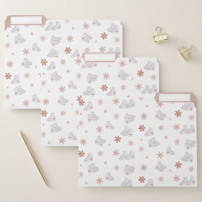 Rose Gold Ice Skates Blush Pink Skating Pattern File Folder (Set)