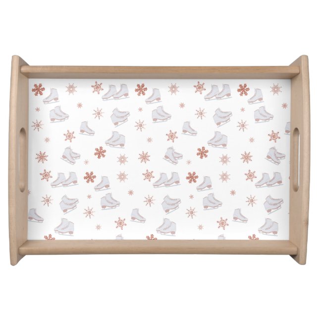 Rose Gold Ice Skates Blush Pink Skating Pattern Serving Tray (Front)