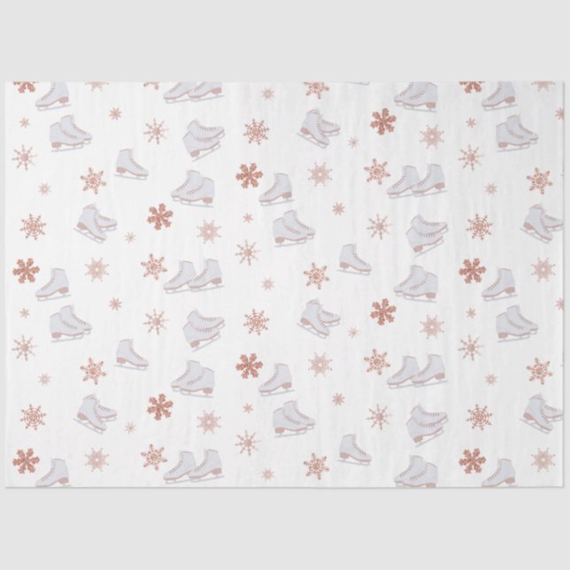 Rose Gold Ice Skates Blush Pink Skating Pattern Tissue Paper (Front)