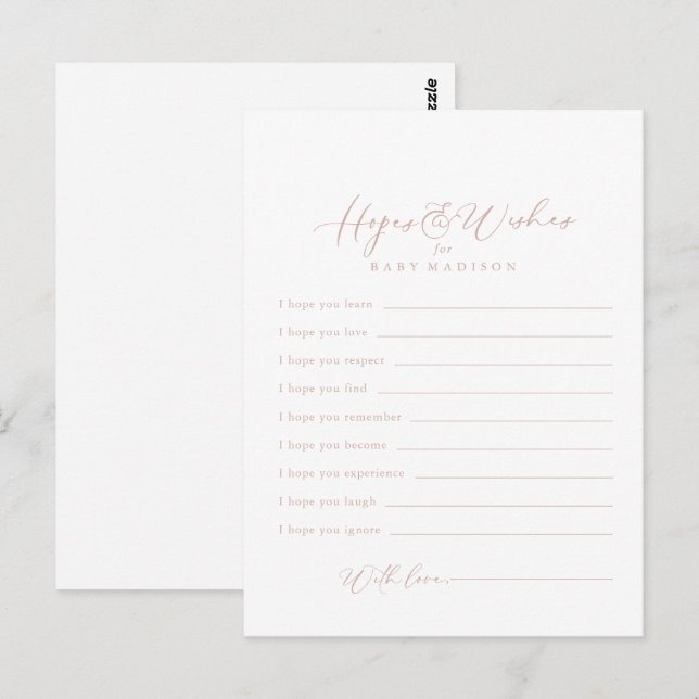 Rose Gold Idyllic Baby Shower Hopes & Wishes Card (Front/Back)