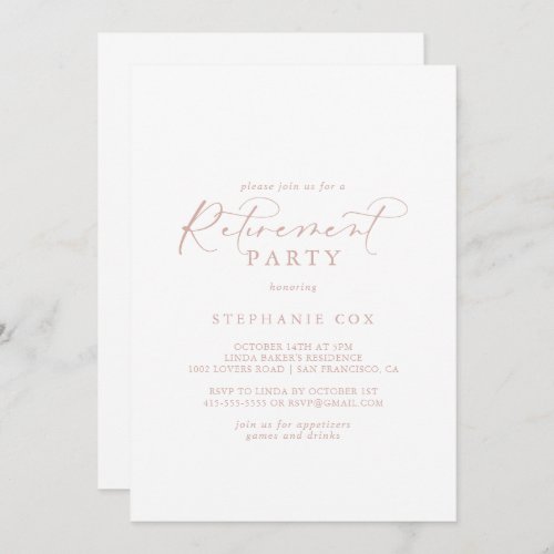 Rose Gold Idyllic Calligraphy Retirement Party  Invitation