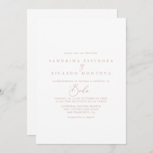 Rose Gold Idyllic Calligraphy Spanish Wedding   Invitation