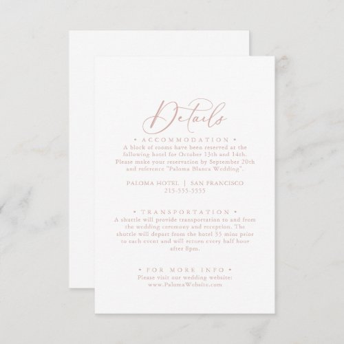 Rose Gold Idyllic Calligraphy Wedding Details  Enclosure Card