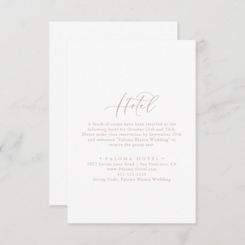 Rose Gold Idyllic Stylish Calligraphy Hotel  Enclosure Card