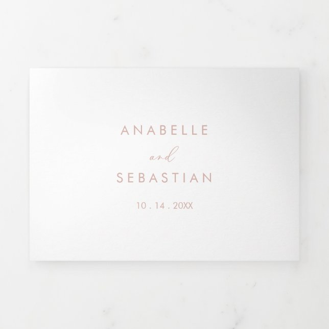Rose Gold Idyllic Stylish Calligraphy Wedding  Tri-Fold Invitation (Cover)
