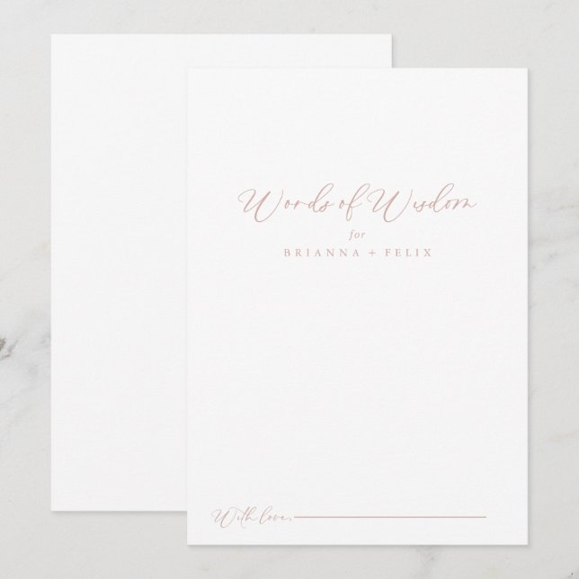 Rose Gold Idyllic Stylish Wedding Words of Wisdom  Advice Card (Front/Back)