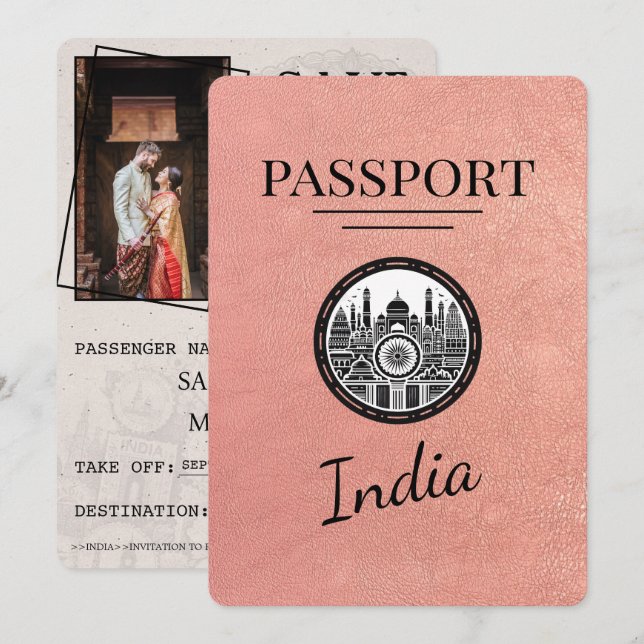 Rose Gold India Passport Save The Date (Front/Back)