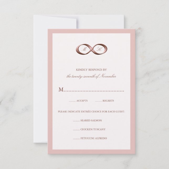 Rose Gold Infinity Hand Clasp Wedding RSVP Card (Front)