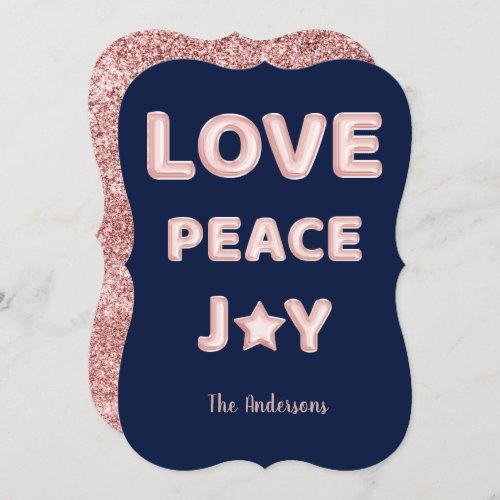 Rose Gold Inflatable Balloon Love Peace Joy Quote  Holiday Card