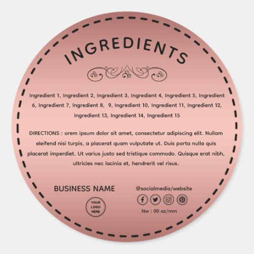 Rose Gold Ingredient Direction Logo Product Label