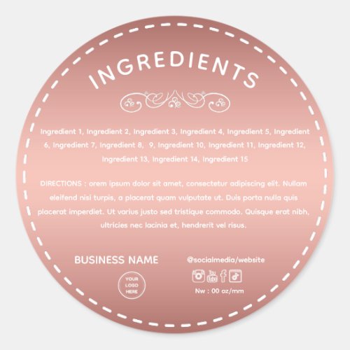 Rose Gold Ingredient Direction Logo Product Label