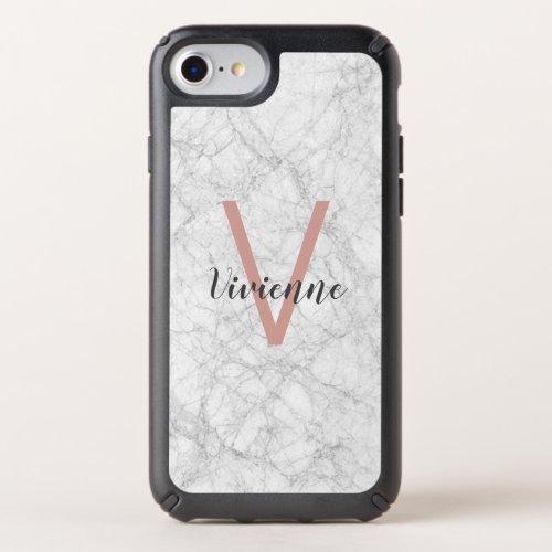 Rose Gold Initial Script Name White Marble Speck iPhone SE876s6 Case