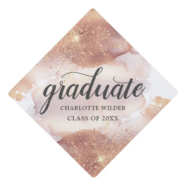 Rose Gold Ink Glitter Ink Graduation Cap Topper | Zazzle