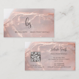 Rose Gold Ink Marble Black Initials Business Card