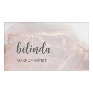 Rose Gold Ink Marble  Name Tag