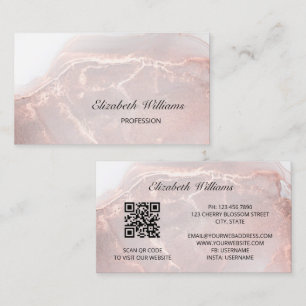 Rose Gold Ink Marble QR Code Business Card