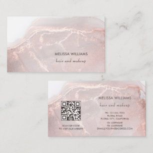 Rose Gold  Ink Marble   QR Code Business Card