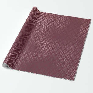  Rose Gold Interwoven Lattice Pattern on Burgundy Wrapping Paper