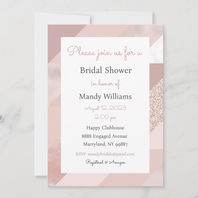 Rose Gold Invitation, Baby, Bridal, Birthday Party Invitation (Front)