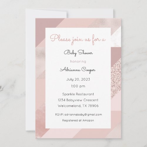 Rose Gold Invitation Baby Bridal Shower Dinner Invitation