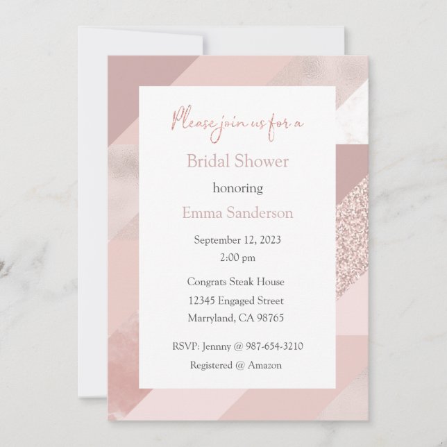 Rose Gold Invitation, Bridal, Baby, Birthday Party Invitation (Front)