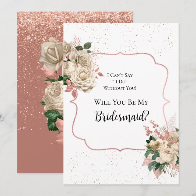 Rose Gold Ivory Glitter Will You Be My Bridesmaid Invitation (Front/Back)