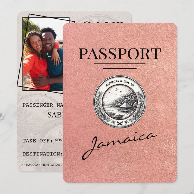 Rose Gold Jamaica Passport Save The Date (Front/Back)