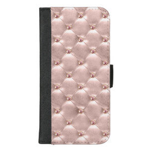 Rose Gold Jewel Bling Cushion Stitched Pillow iPhone 8/7 Plus Wallet Case