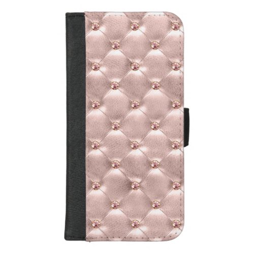 Rose Gold Jewel Bling Cushion Stitched Pillow iPhone 87 Plus Wallet Case