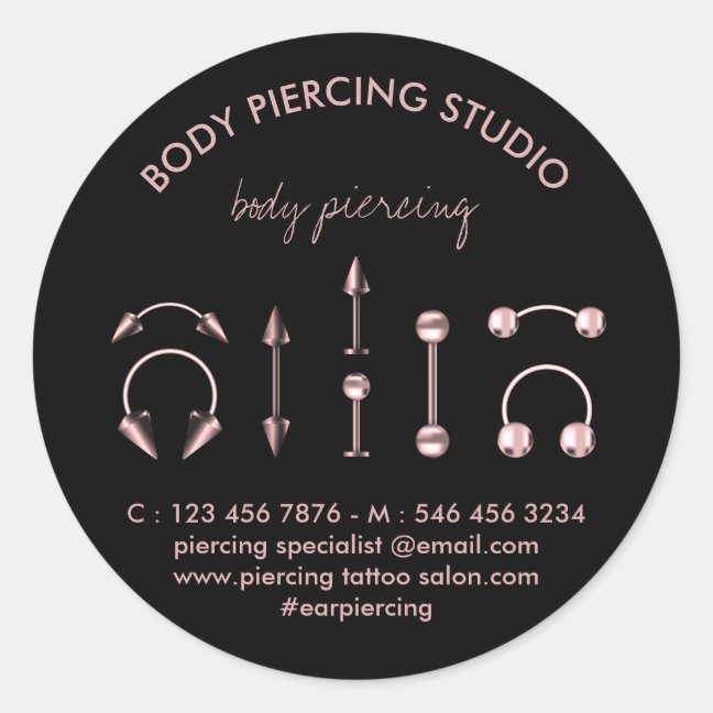Rose Gold Jewelry Body Piercing Specialist Classic Round Sticker