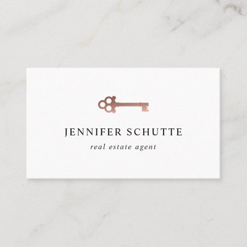 Rose Gold Key Modern Real Estate Agent Broker Business Card
