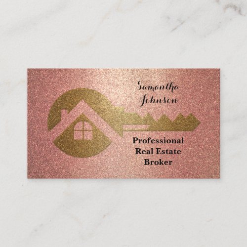 Rose Gold Key Real Estate Broker Business Card