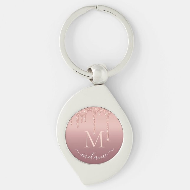 Rose Gold Keychain Gift Parsonalized Name Letter (Front)