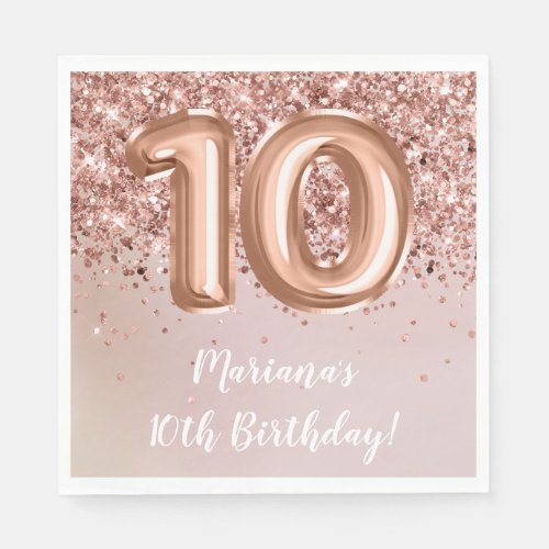  Rose Gold Kids Girl 10th Birthday Party Napkins