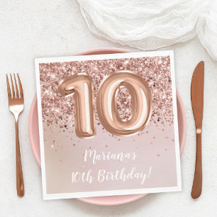 Rose Gold Kids Girl 10th Birthday Party Napkins
