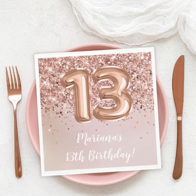  Rose Gold Kids Girl 13th Birthday Party Napkins (Creator Uploaded)