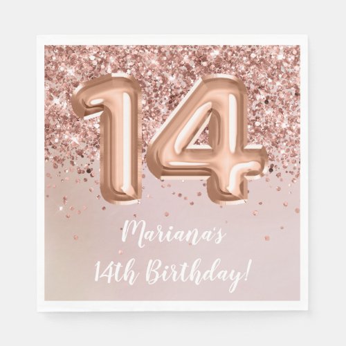  Rose Gold Kids Girl 14th Birthday Party Napkins