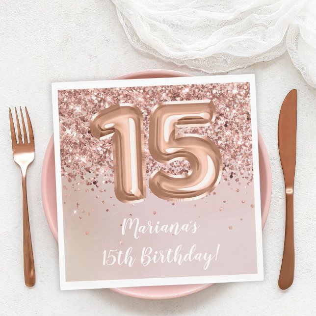  Rose Gold Kids Girl 15th Birthday Party Napkins (Creator Uploaded)