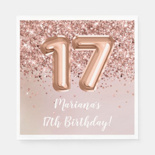  Rose Gold Kids Girl 17th Birthday Party Napkins