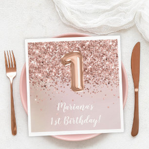 Rose Gold Kids Girl 1st Birthday Party Napkins