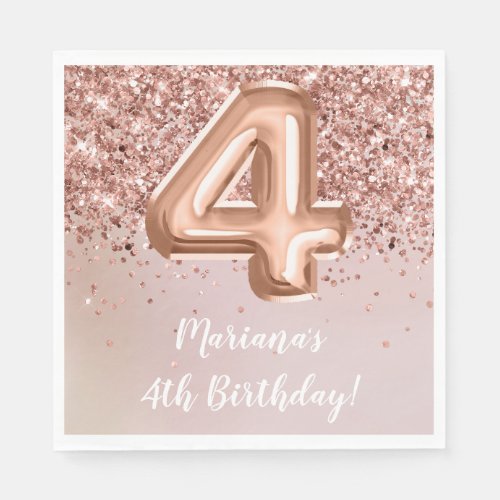  Rose Gold Kids Girl 4th Birthday Party Napkins