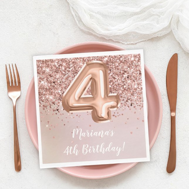  Rose Gold Kids Girl 4th Birthday Party Napkins (Creator Uploaded)