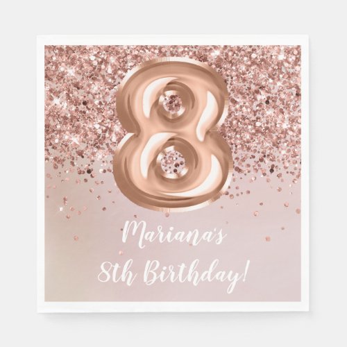  Rose Gold Kids Girl 8th Birthday Party Napkins